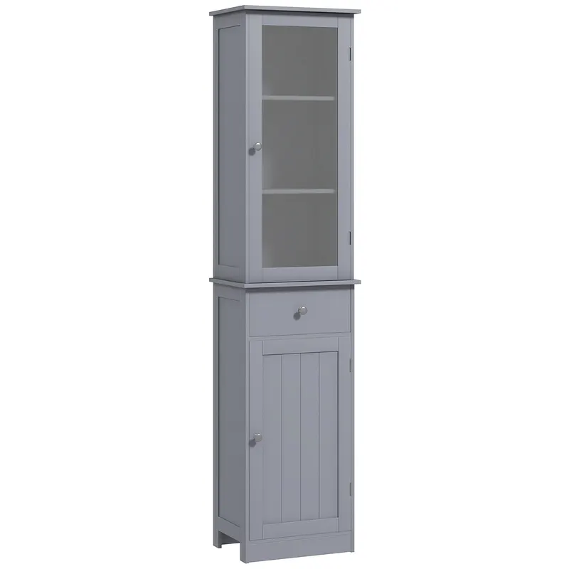 Kleankin Mobilier de Baie cu Spațiu de Depozitare Transparent, Dulăpior, Sertar și Rafturi Reglabile, 40x27x171,5 cm, Gri