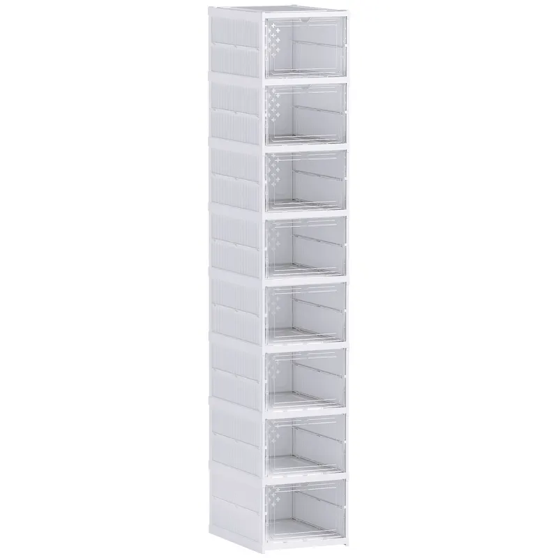 HOMCOM Dulap de Pantofi Modular cu 8 Cutii Stivuibile pentru Pantofi, 26x35x140 cm, Alb