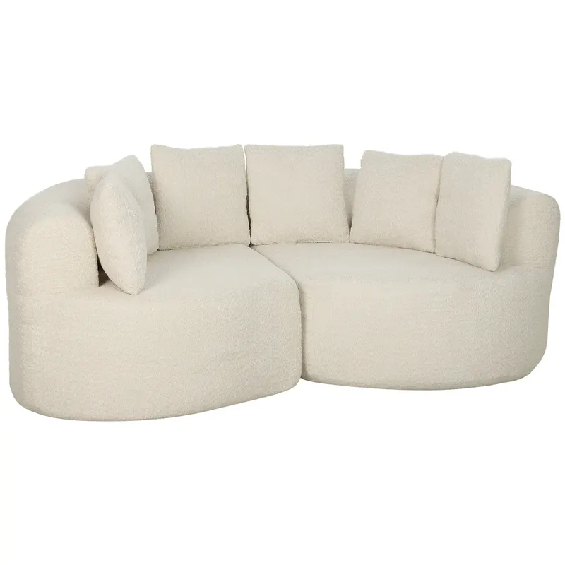 HOMCOM Canapea 3 locuri curbată din chenille 188 cm, canapea pentru living cu șezut adânc, 6 perne, umplutură groasă, crem