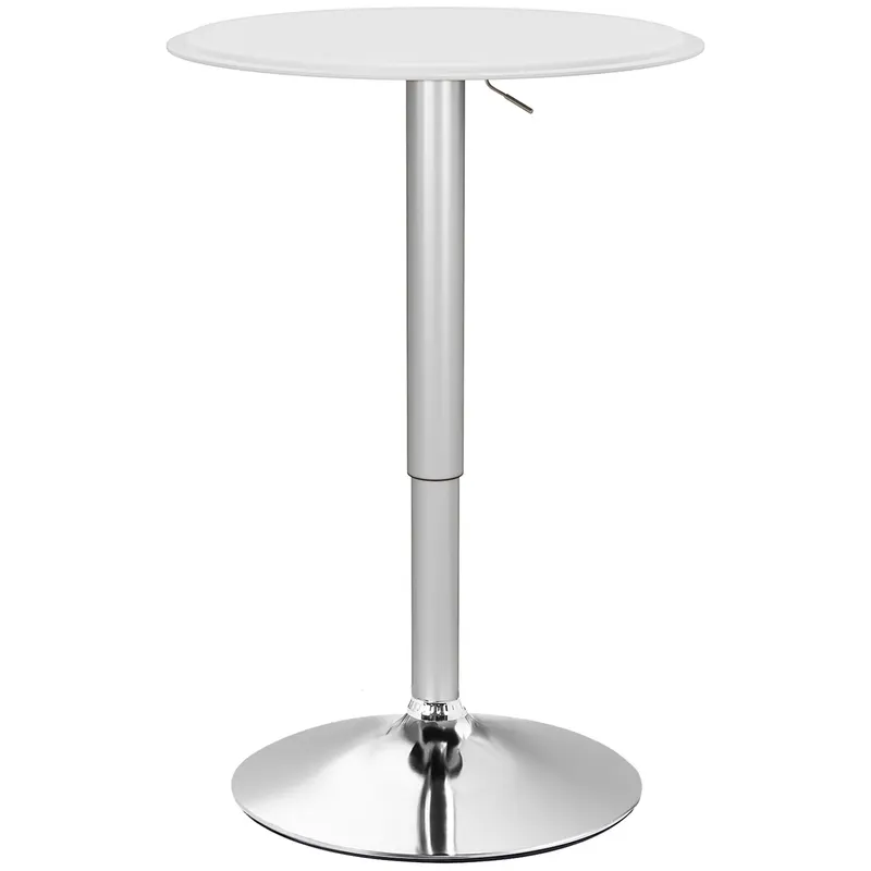 HOMCOM Masă de Bar Rotundă Ø63 cm, Reglabilă pe Înălțime 67-93 cm, cu Structură Metalică și Blat Rotativ 360°, Albă