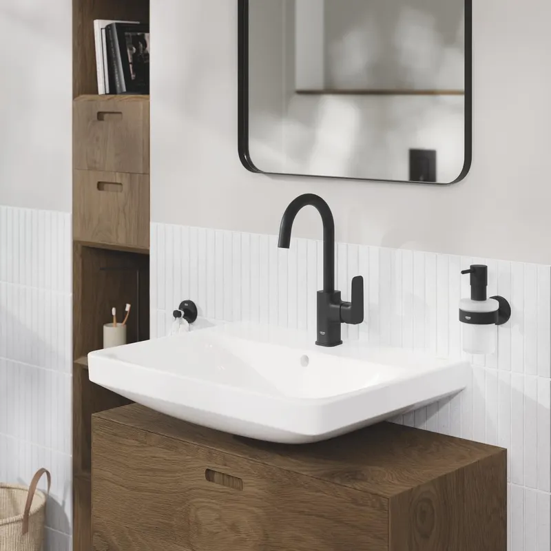 Baterie lavoar Grohe 1017712430, 28 mm, 5 l min, 0.6 bar, 35 mm, 311 mm, 140 mm, 395 mm, 1 orificii instalare, Negru
