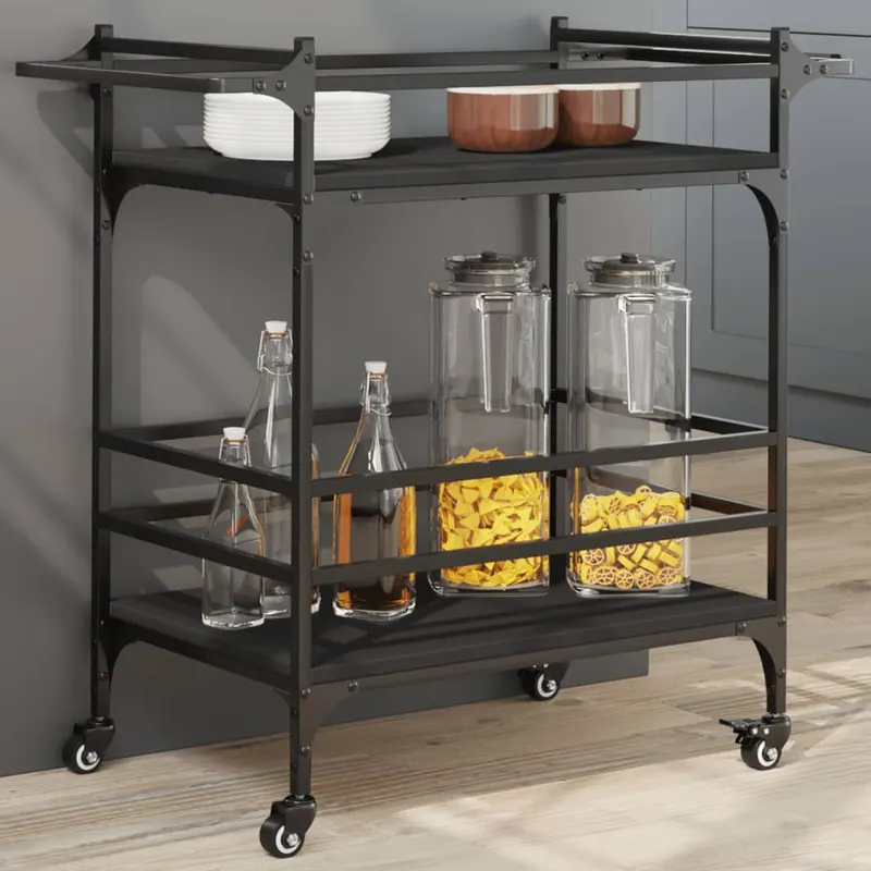 carucior de bucatarie, negru, 82x40x78,5 cm, lemn prelucrat