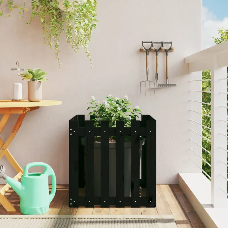 jardiniera gradina design gard negru 60x60x60 cm lemn masiv pin