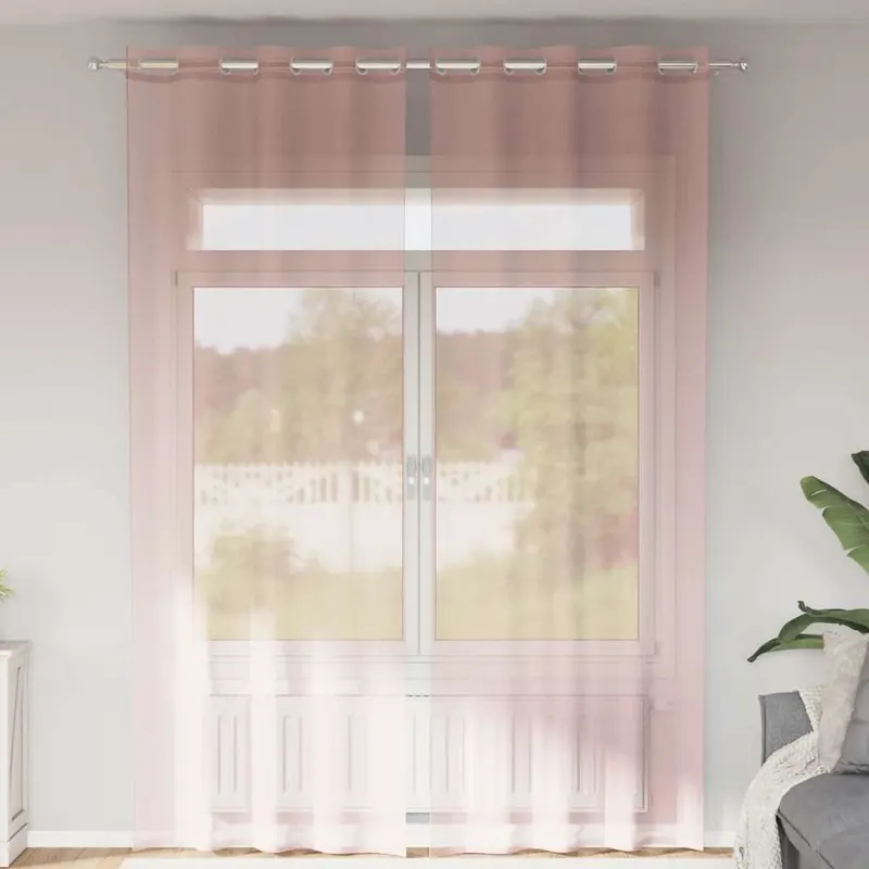 perdele voile cu oelii 2 buc roz 140x300 cm