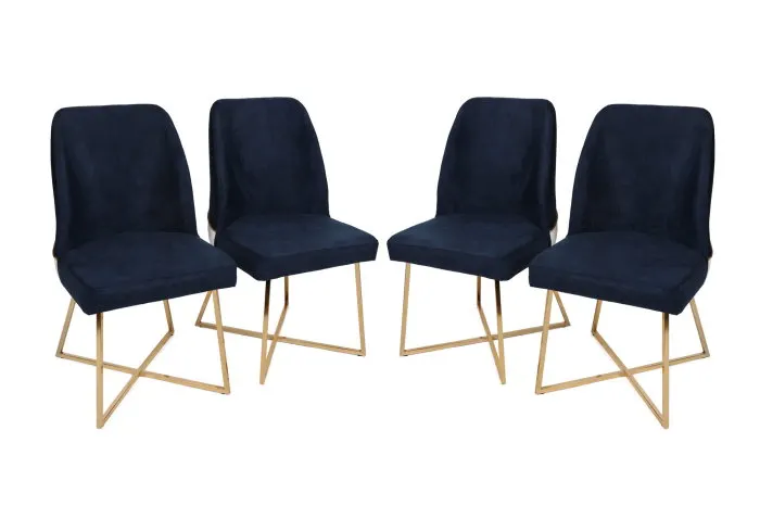 Set 4 scaune MADRID, auriu + albastru inchis, 50x49x90 cm