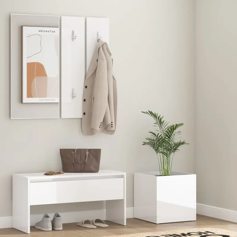 set de mobilier pentru hol, alb extralucios, lemn prelucrat