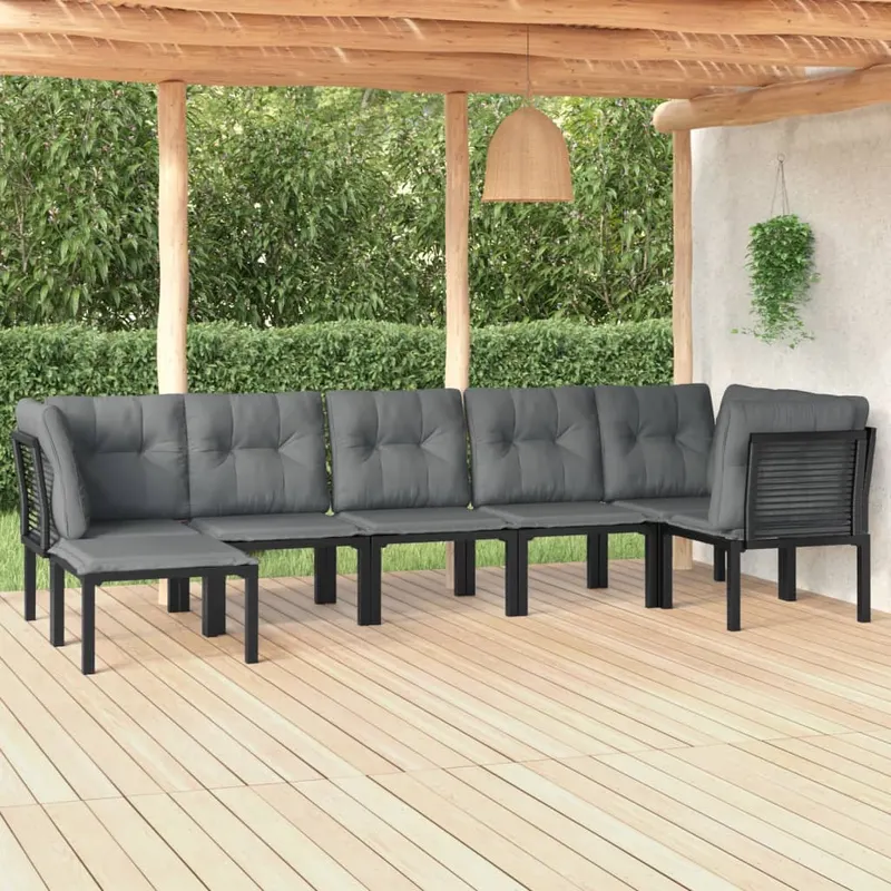 set mobilier de gradina, 7 piese, negru si gri, poliratan