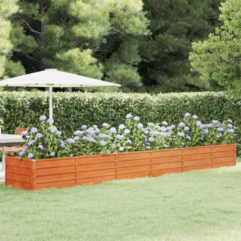 strat inaltat de gradina, ruginiu, 480x80x45 cm, otel corten