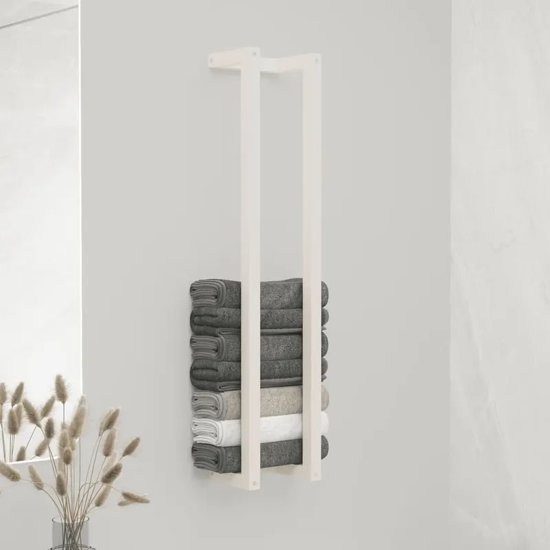 suport pentru prosoape, alb, 23x18x110 cm, lemn masiv de pin