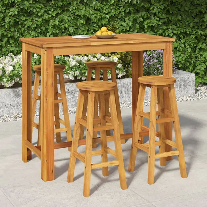 set bar de gradina, 5 piese, lemn masiv de acacia