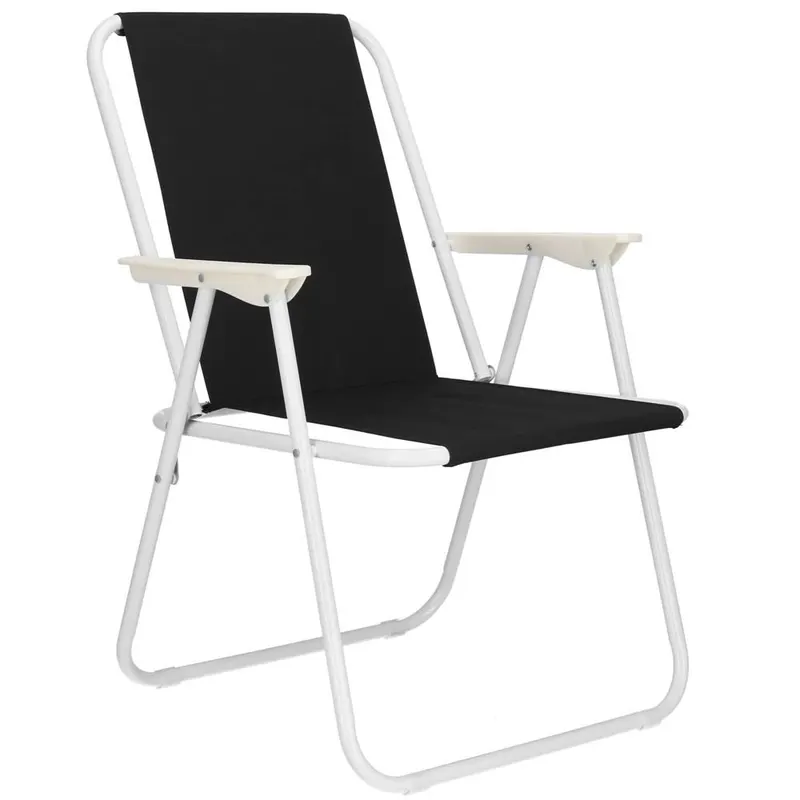 Scaun plaja pliabil cadru metalic textil maxim 100 kg, 52x73 cm, compact, negru alb