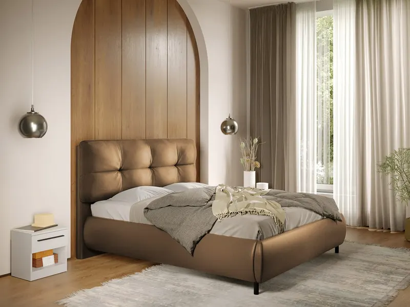 Pat Tapitat cu somiera fixa - Piele Maro - Ramses 180x200