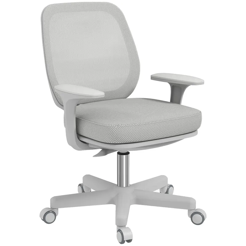 Vinsetto Scaun de Birou Rabatabil cu Inaltime Reglabila, Scaun Ergonomic si Tesatura Respirabila cu 5 Roti 55x48x82.5-94.5 cm, Gri