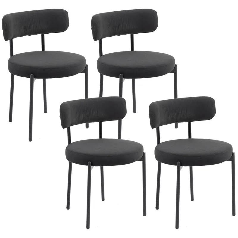 HOMCOM Set de 4 scaune de sufragerie cu spătar din țesătură picioare din oțel 51 x 51 x 76 cm negru
