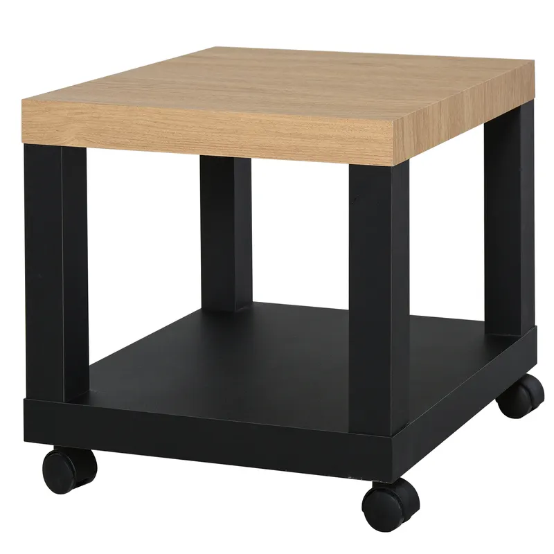 HOMCOM Masă auxiliară rulantă, masă de cafea modernă cu poliță deschisă, 40 x 40 x 40 cm, lemn natural & negru