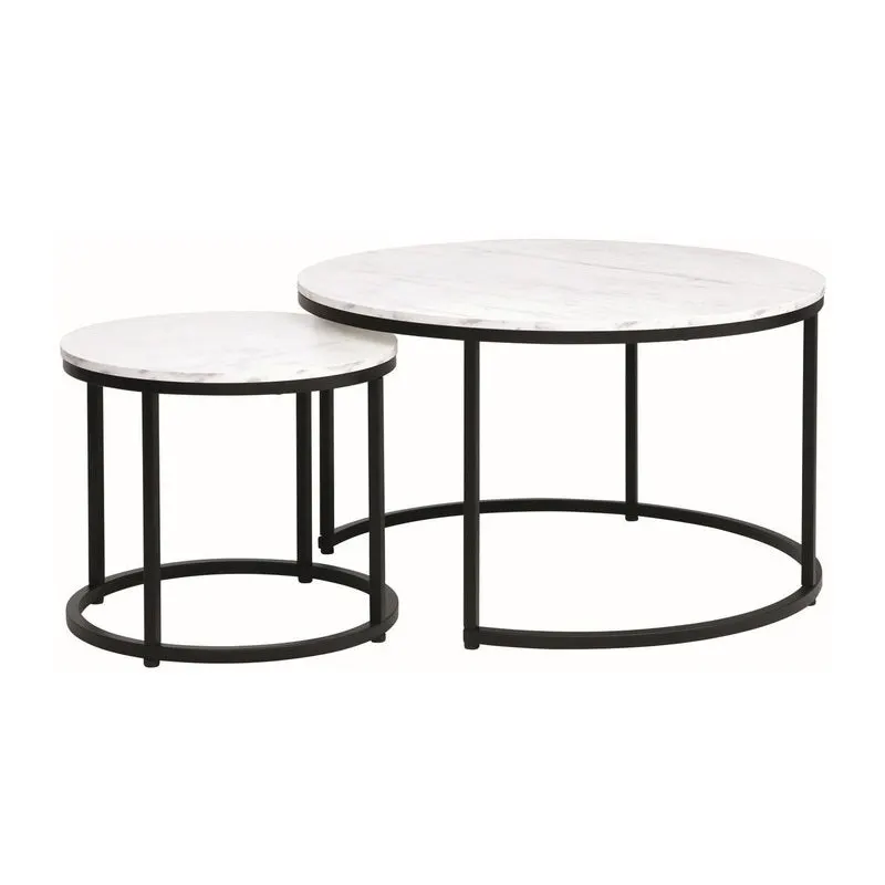Set 2 masute de cafea ABISALY Ø80/48 CM - Alb/Negru