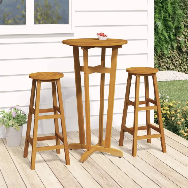 set mobilier de bar, 3 piese, lemn masiv de acacia