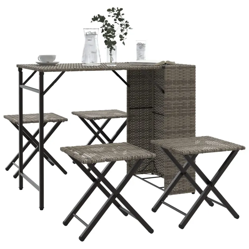 set mobilier de gradina, pliabil, 5 piese, gri, poliratan
