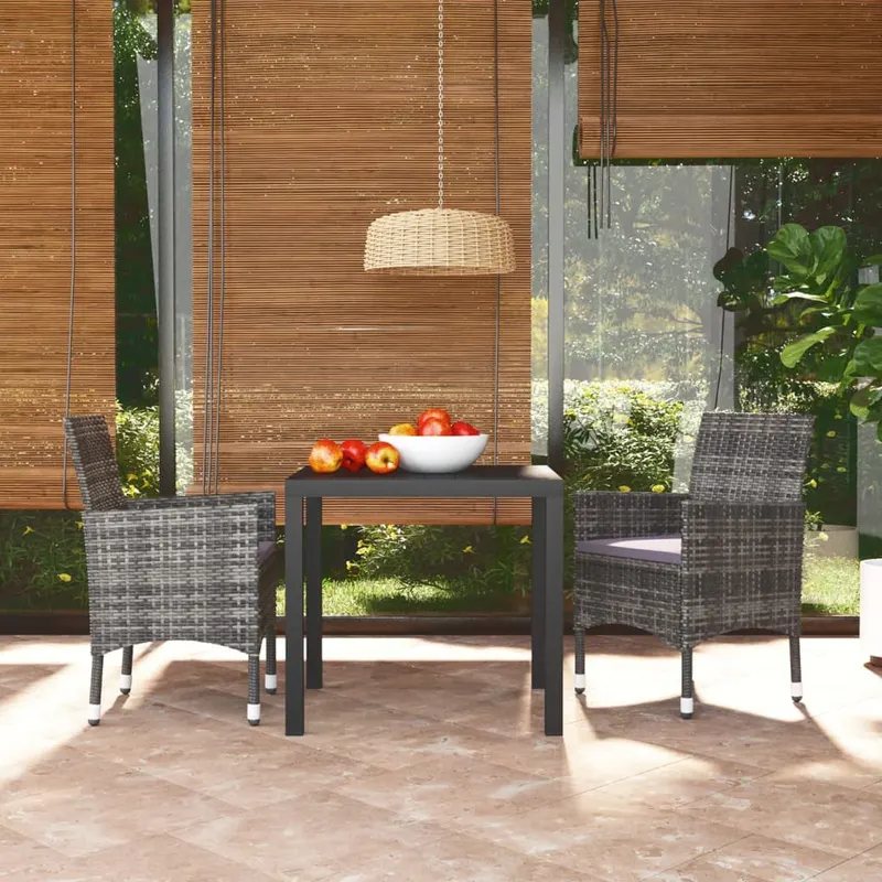 set mobilier gradina cu perne, 3 piese, gri, poliratan