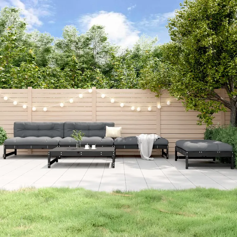 set set mobilier relaxare gradina 5 piese negru lemn masiv pin