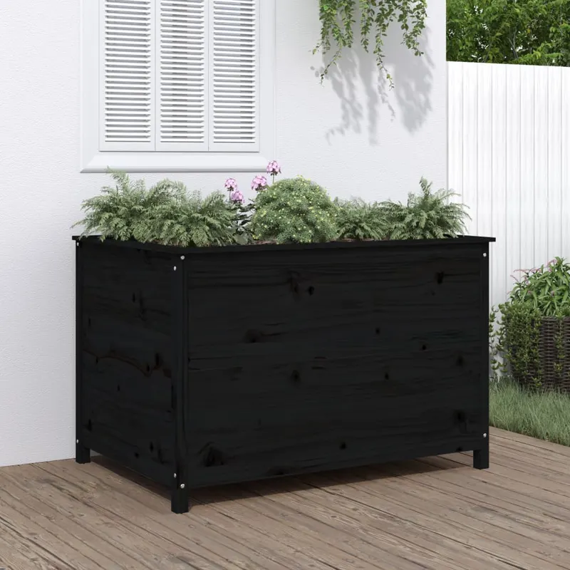 Strat inaltat de gradina negru 119,5x82,5x78 cm lemn masiv pin
