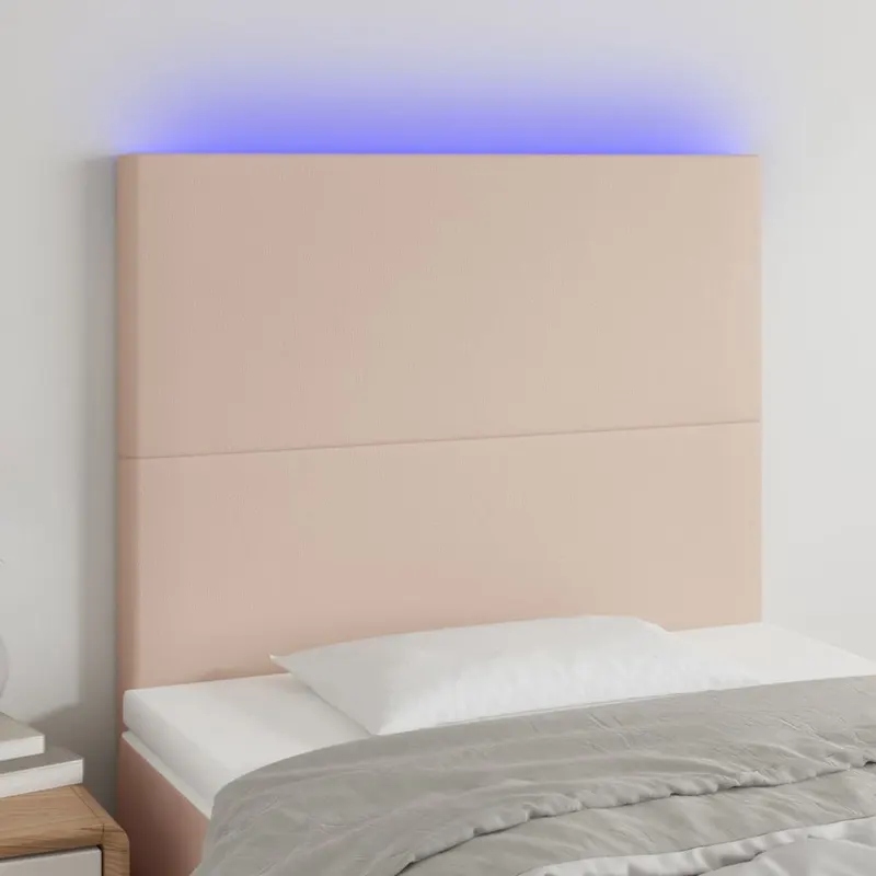 tablie de pat cu led cappuccino 90x5x118/128cm, piele ecologica