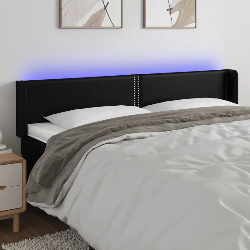 tablie de pat cu led, negru, 183x16x78/88 cm, piele ecologica