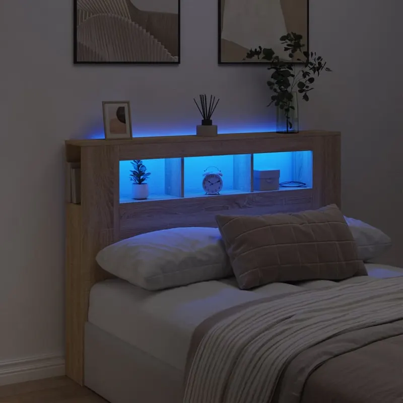 tablie de pat cu led, stejar sonoma, 140x18,5x103,5 cm, lemn
