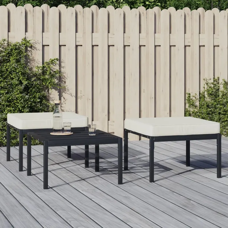 taburete de gradina cu perne gri, 2 buc., 60x60x35 cm, otel
