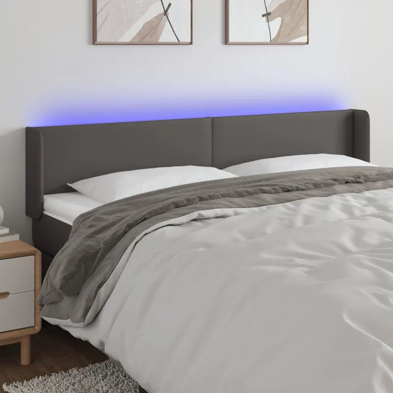 tablie de pat cu led, gri, 163x16x78/88 cm, piele ecologica