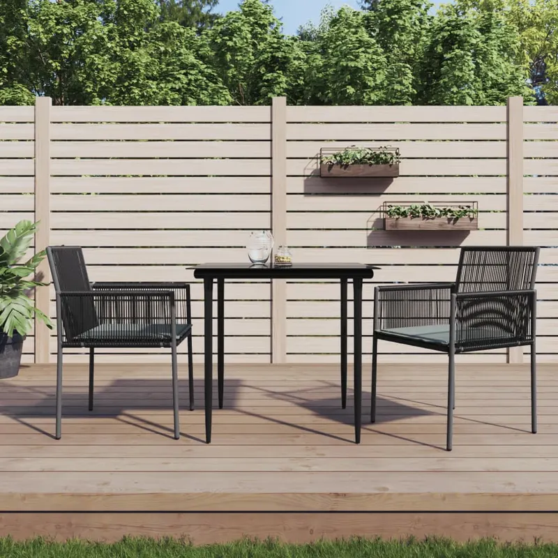 set mobilier gradina cu perne, 3 piese, negru, poliratan & otel