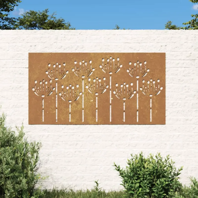 decoratie perete de gradina 105x55 cm design flori otel corten