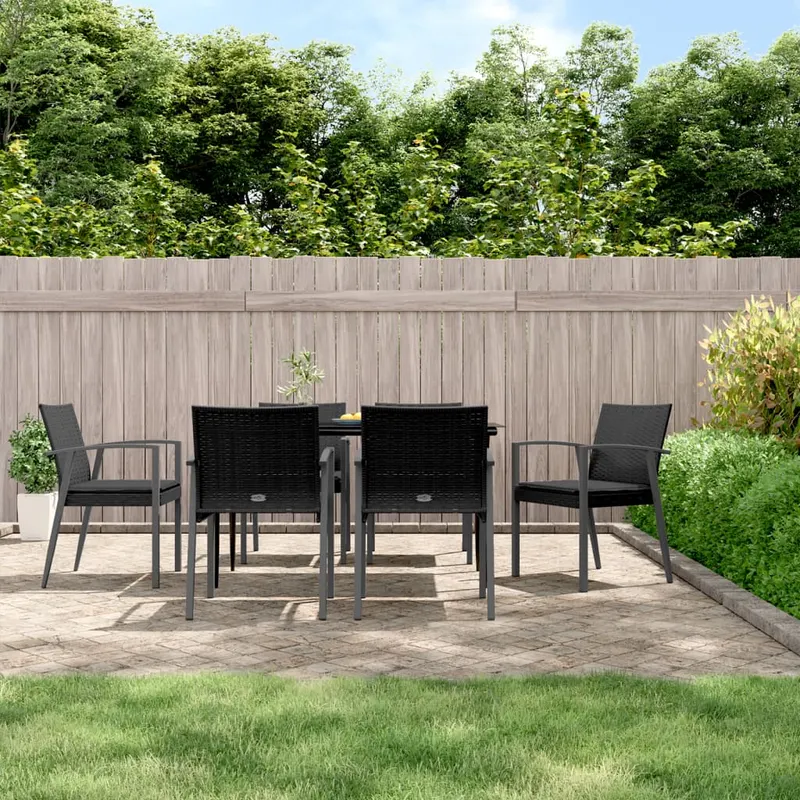 scaune de gradina cu perne 6 buc. negru 56,5x57x83 cm poliratan