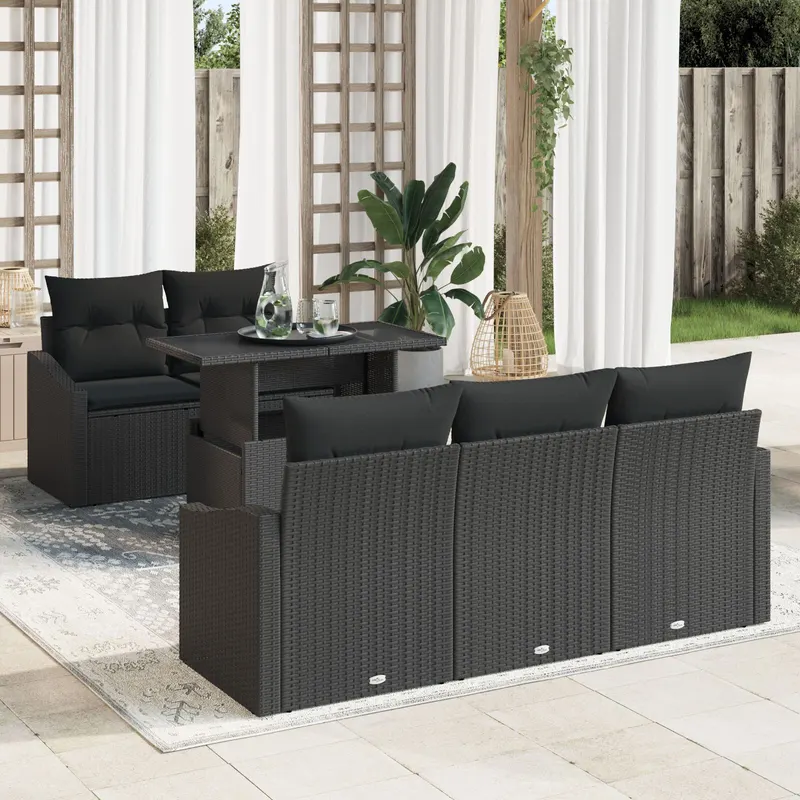 set de canapea de gradina forma 6 bucati cu perne ratan policarbonat negru