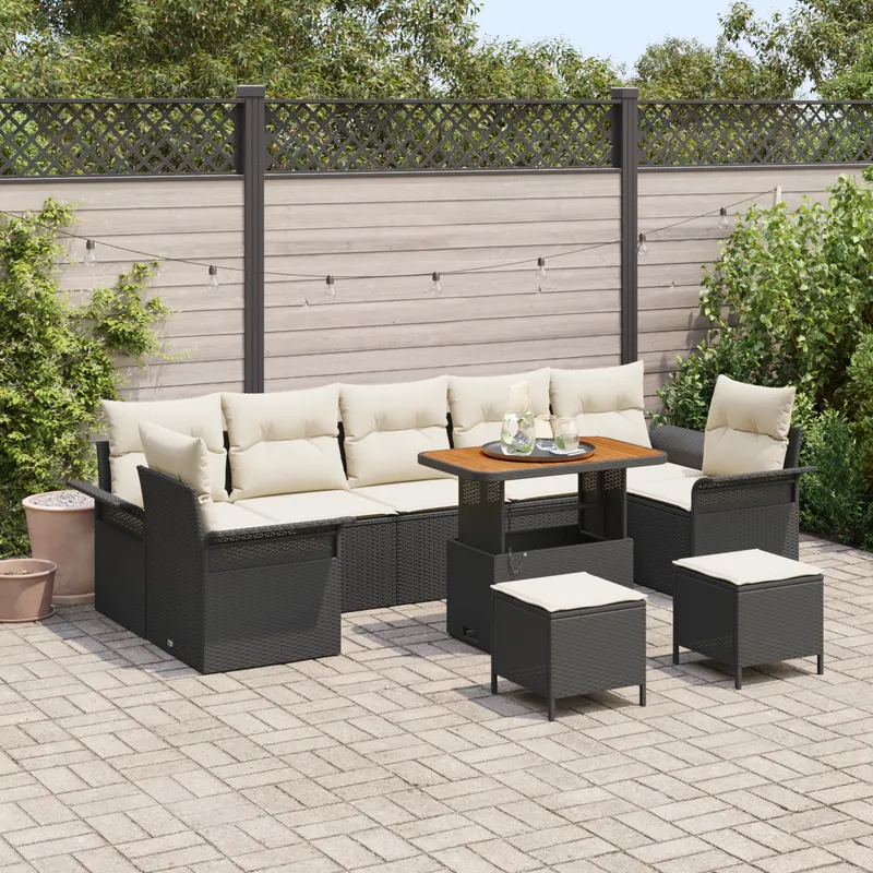 set de canapea de gradina cu 10 piese cu perne gri poli-ratan acacia