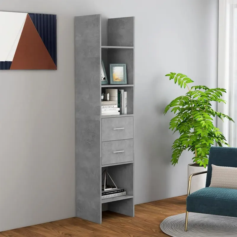 biblioteca, gri beton, 40x35x180 cm, lemn prelucrat