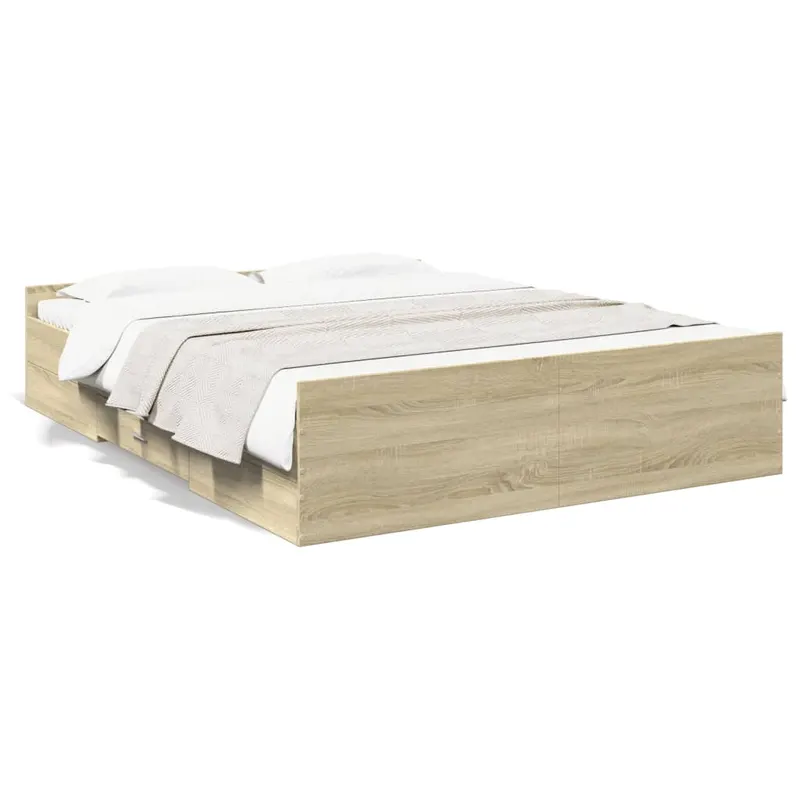 cadru de pat cu sertare stejar sonoma 160x200 cm lemn prelucrat
