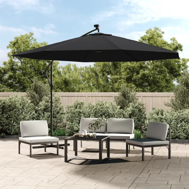umbrela in consola de gradina cu led-uri, negru, 350 cm