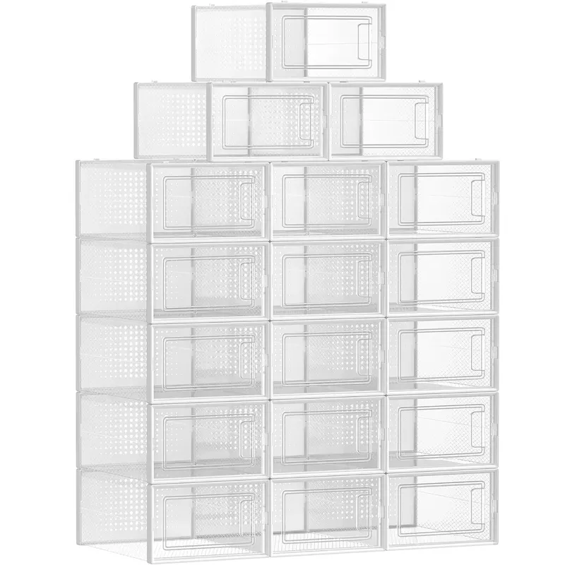 Cutii de pantofi, set de 18 organizatoare stivuibile, structura rezistenta ABS, 34x23x14cm, transparent