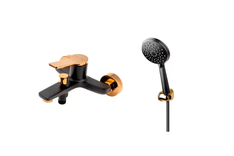 Baterie cada FDesign Seppia, aparenta, diverter, set dus, mat, negru cupru, FD1-SPA-1-25