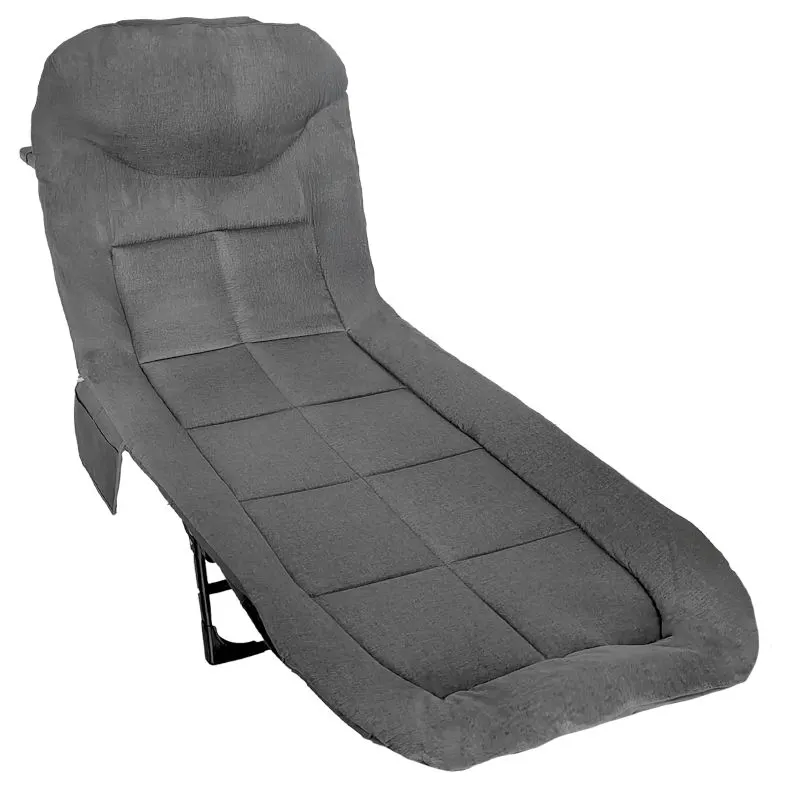 Pat pliabil camping Deluxe Trip cu spatar reglabil tip sezlong, 200x65x32 cm, gri