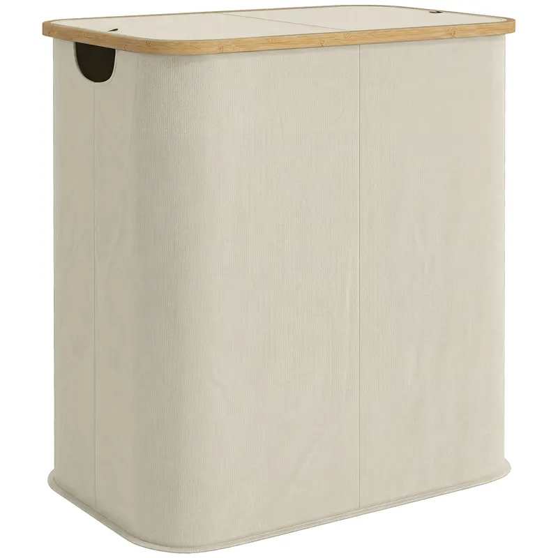 HOMCOM Coș Pentru Rufe 80L cu Capac Din Bambus, Bej