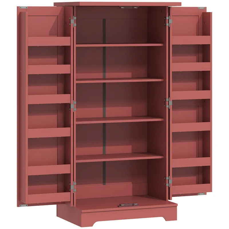 HOMCOM Bufet bucătărie, dulap de bucătărie, 5 niveluri, cu uși și rafturi reglabile, 60l x 40P x 120H cm, aspect lemn, roșu