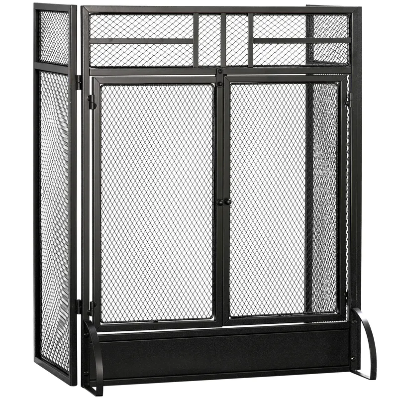 HOMCOM Paravan anti-scântei grilă de protecție pentru șemineu barieră de siguranță 3 panouri pliabile și ușă 120 x 79 cm