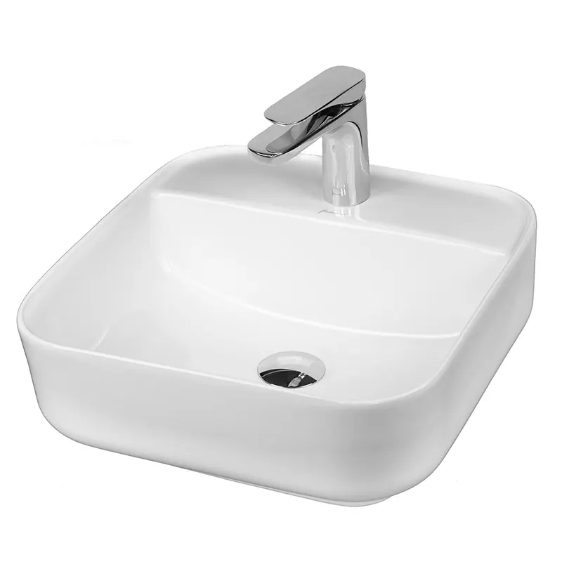 Lavoar pe blat Fluminia Juno-38, patrat, 38.5x38.5cm, orificiu baterie, ceramica sanitara, alb