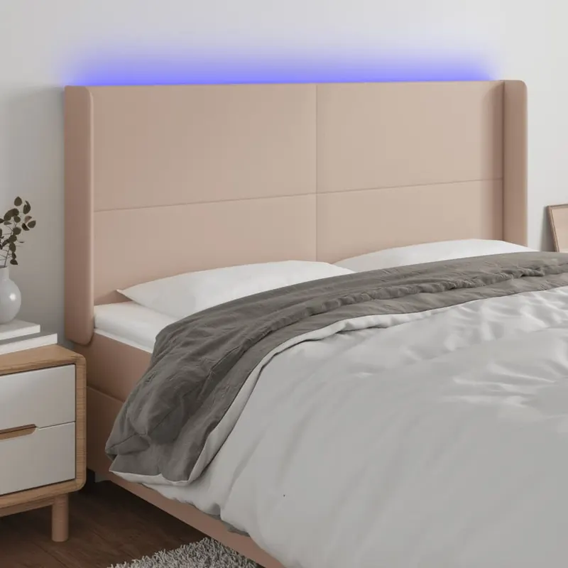 tablie de pat cu led, cappuccino, 163x16x118/128 cm, piele eco