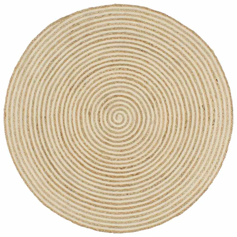 covor lucrat manual cu model spiralat, alb, 150 cm, iuta