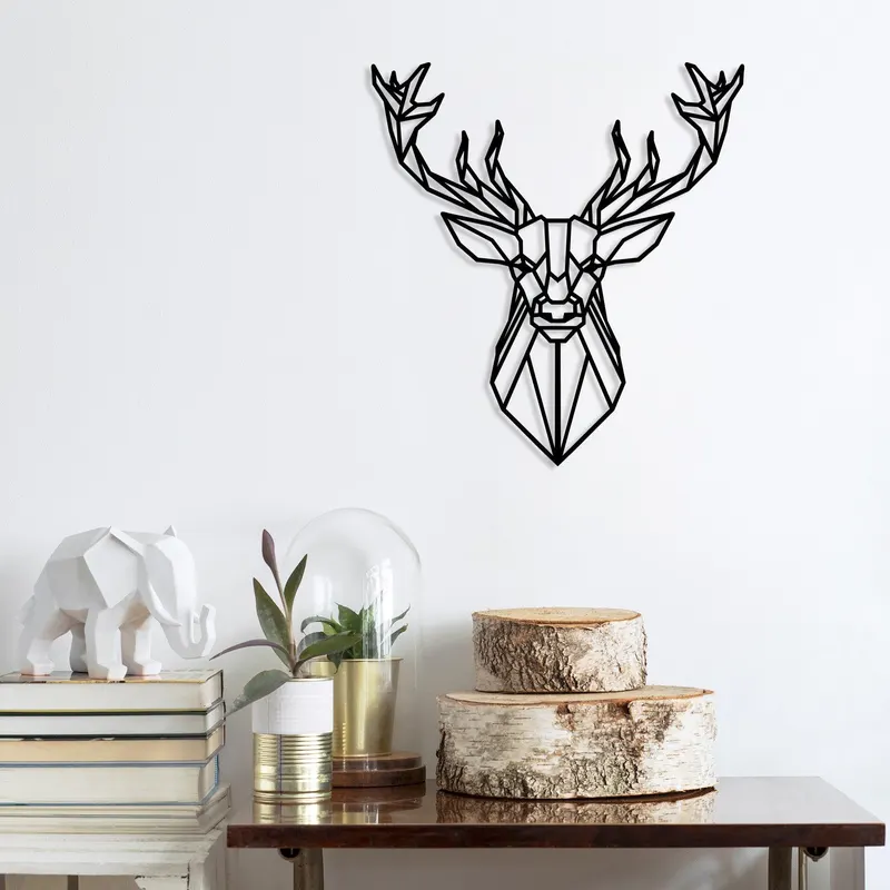 Decoratiune de perete Metal Deer4, Negru, 65x60 cm - Negru