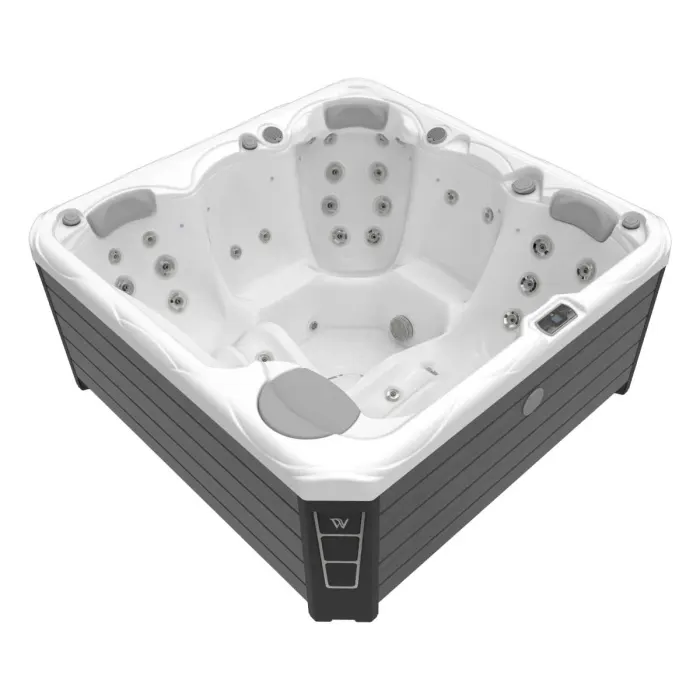 Minipiscina jacuzzi 5 persoane Wellis, alb-lucios, 42 jeturi hidromasaj, WiFi, sistem audio, 200 200 cm, Wellis Budapest Life Deluxe