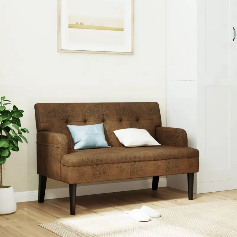 bancheta cu spatar maro 112x65,5x75 cm piele intoarsa ecologica